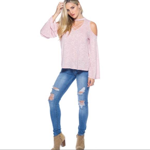 SALES ❗️Mauve Purple Crisscross Cold Shoulder top - Picture 3 of 4